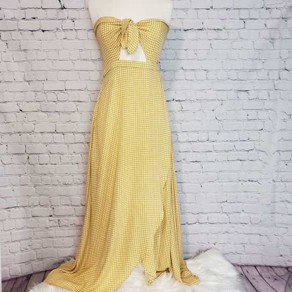 🆕️Sage The Label Yellow Gingham Strapless Cut Out Dress - Picture 4 of 7
